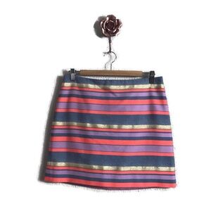 J Crew Multicolor Metallic Stripe Mini Pencil Skirt Preppy‎